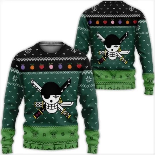 Roronoa Zoro Jolly Roger Green Ugly Christmas Sweater