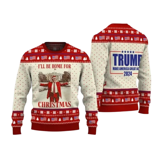 Trump Ill Be Home For Christmas Ugly Sweater Funny Trump Santa Artificial Wool S