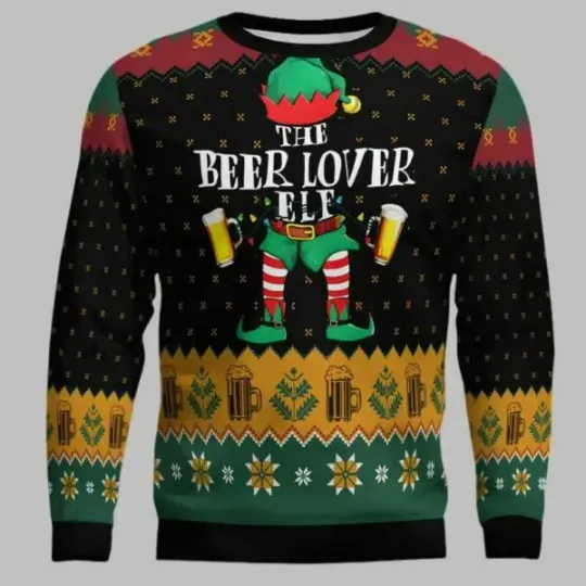 Discover The Beer Lover Elf Ugly Christmas Sweate