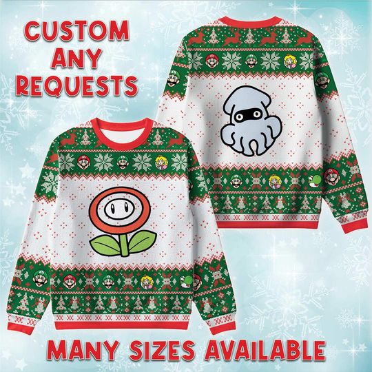 Koopa Troopa Toad Friend Ugly Christmas Sweater, Video Game Holiday Sweatshirt, Super Bros Character Gift, Nintendo Lover Crewneck