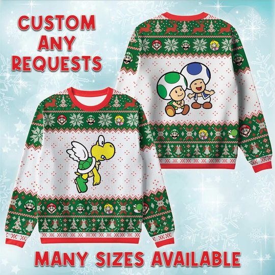 Koopa Troopa And Toad Villain Ugly Christmas Sweater, Nintendo Retro Holiday Sweatshirt, Game Xmas Crewneck, Super M Birthday Gift