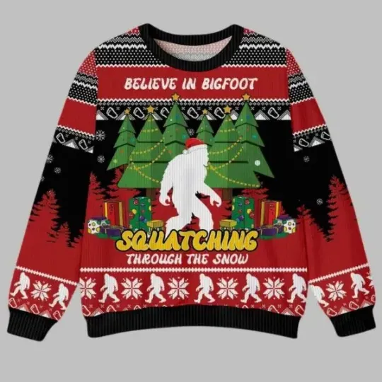 Discover Bigfoot Squatching Through The Snow Ugly Christmas Sweate