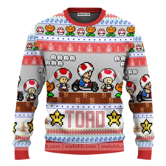Super Mario Toad Custom Ugly Sweater Partyugly sweater ideas Ugly Christ