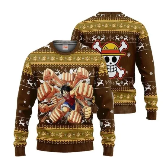One Piece Luffy Gomu Gomu Ugly Sweater Xmas Christmas Gift