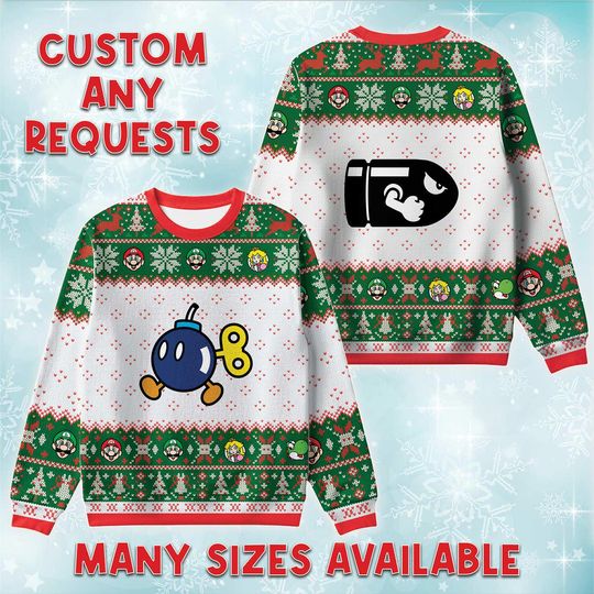 Discover Bobomb And Bullet Bill Ugly Christmas Sweater, Funny Game Character Xmas Sweatshirt, Nintendo Game Holiday Gift, Birthday Gift