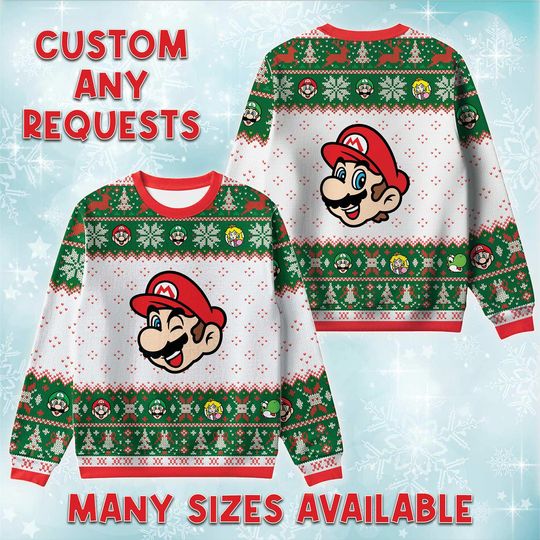 Discover Mario Head Only Ugly Christmas Sweater, Nintendo Retro Holiday Sweatshirt, Plumber Face Game Xmas Crewneck, Christmas Costume Sweater