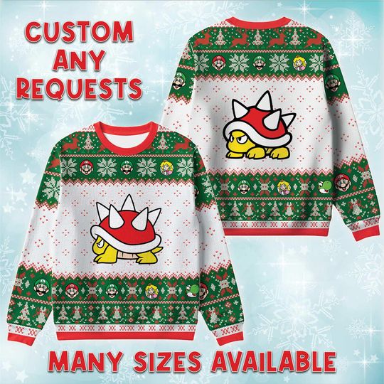 Discover Spiny Shell Enemy Ugly Christmas Sweater, Nintendo Retro Holiday Sweatshirt, Super Bros Xmas Crewneck, Matching Family Vacation Gift
