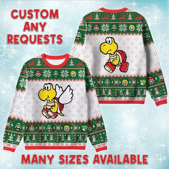 Discover Koopa Paratroopa Ugly Christmas Sweater, Nintendo Villain Holiday Sweatshirt, Flying Turtle Game Xmas Crewneck, Adult Youth Matching Outfit