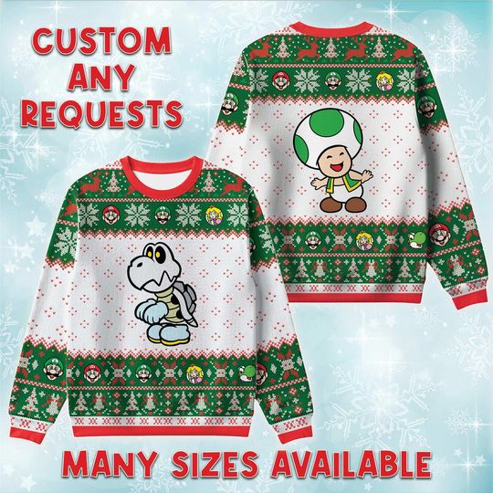Dry Bones And Toad Ugly Christmas Sweater, Nintendo Villain Holiday Sweatshirt, Skeleton Turtle Game Xmas Gift, Gamer Fan Crewneck