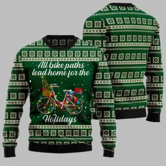 Discover All Bike Paths Lead Home For The Holiday Ugly Christmas Sweater
