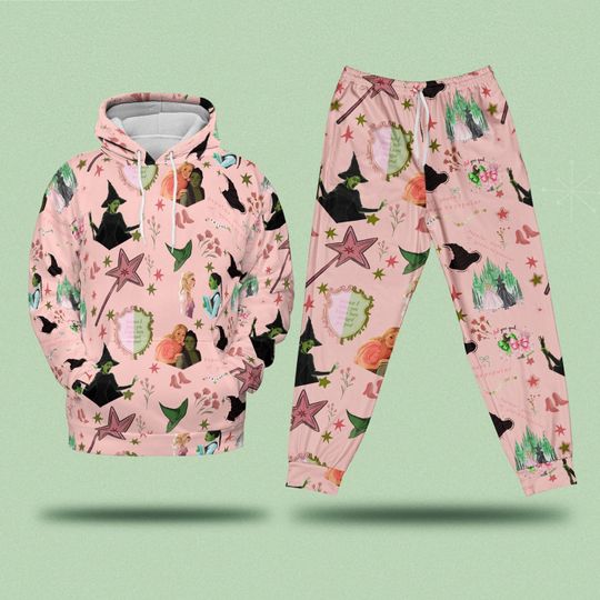 Wicked the Musical Hoodie and Joggers Set, Changed For Good Sweatshirt, Pink and Green Sweatshirt, Broomstick and Magic Wand, Movie Fan Outfit