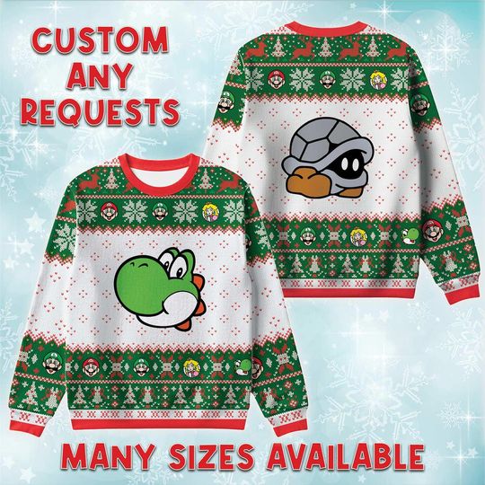 Yoshi Koopa Shell Ugly Christmas Sweater, Nintendo Retro Holiday Sweatshirt, Game Xmas Crewneck, Matching Family Vacation Sweatshirt