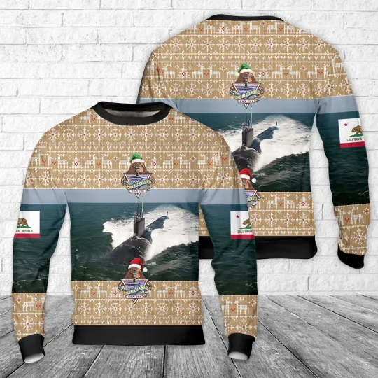 US Navy USS California SSN 781 AOP Ugly Christmas Sweater