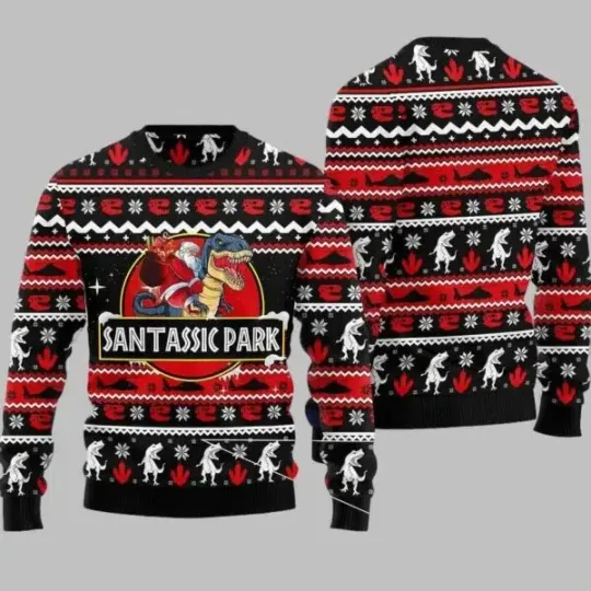 Discover Santassic Park Dinosaur Ugly Christmas Sweater
