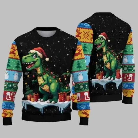 Discover Dinosaur Ugly Christmas Sweater