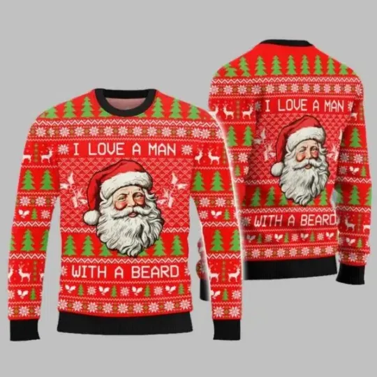 Discover Santa Claus Christmas I Love A Man With A Beard Ugly Christmas Sweater