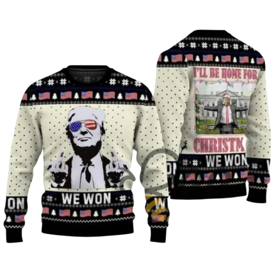 Discover Donald Trump Ill Be Home For Christmas Ugly Sweater 2024 NEW