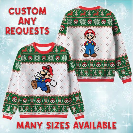 Discover Mario Taking Big Step Ugly Christmas Sweater, Nintendo Retro Holiday Sweatshirt, Plumber Character Xmas Gift, Mario Brothers Trip Crewneck