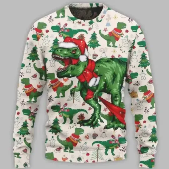 Discover Christmas Dinosaur Ugly Christmas Sweater