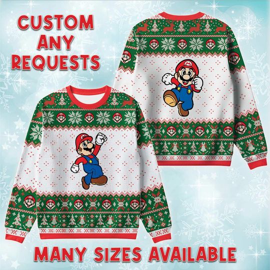 Discover Mario Pose Ugly Christmas Sweater, Video Game Holiday Sweatshirt, Xmas Gift, Retro Gaming Fun Crewneck Gift