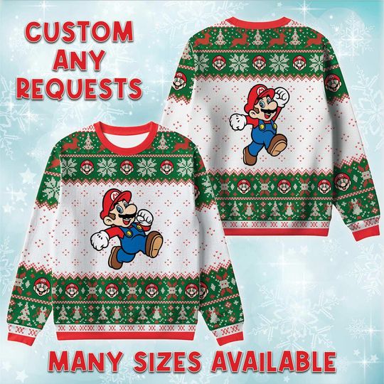Discover Mario Dash Ugly Christmas Sweater, Video Game Holiday Sweatshirt, Plumber Moving Xmas Gift, Nintendo Bros Crewneck Gift