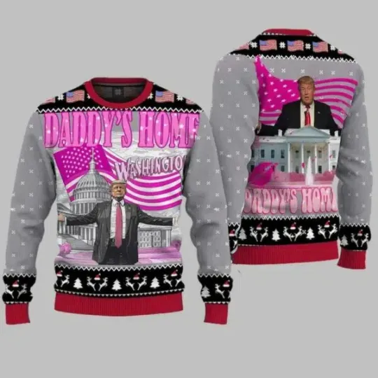 Discover Daddy8217s Home White House Pink Trump 2024 Ugly Christmas Sweater