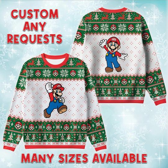 Discover Mario On The Move Ugly Christmas Sweater, Video Game Holiday Sweatshirt, Plumber Character Xmas Gift, Nintendo Lover Crewneck Gift