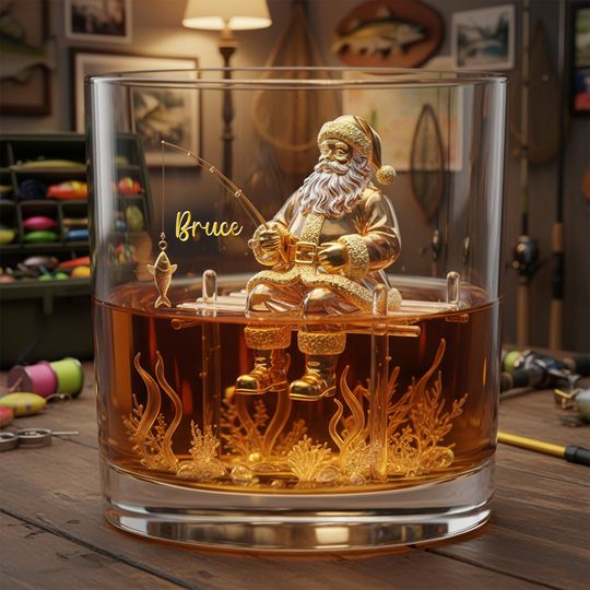 Discover Santa’s Fishing Time Drinking Glass - Personalized Gift For Fishing Lovers