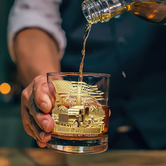 Discover Trucker Christian Round Whiskey Glass - Personalized Gifts For Christian 02TGDT290725