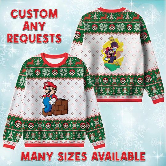 Discover Classic Mario Resting Ugly Christmas Sweater, Nintendo Fan Holiday Sweatshirt, Retro Game Plumber Xmas Gift, Gamer Christmas Crewneck Gift