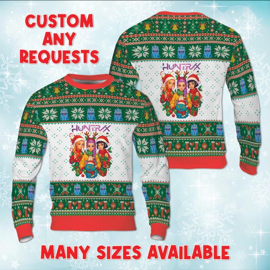 Discover KPop Zoey Santa Christmas Sweatshirt, Rumi Mira Demon Idol Sweater, Fictional Group Sweater, KPop Inspired Xmas Matching Outfit