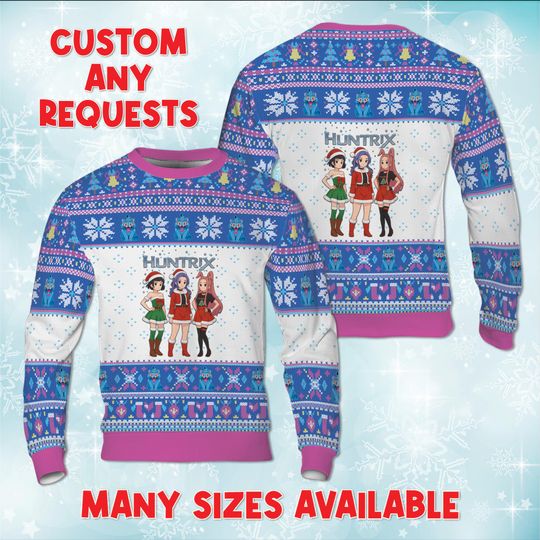 Discover KPop Rumi Mira Zoey Character Grid Ugly Christmas Sweater, Demon Idol Group Sweater, Fictional Girl Group Matching Outfit