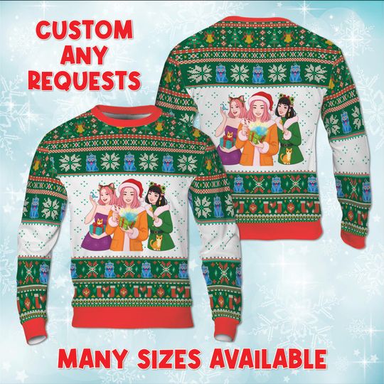 Discover KPop Mira Heart Ugly Christmas Sweatshirt, Rumi Zoey Demon Idol Sweater, Ugly Christmas Sweater, Adult Youth Matching Outfit
