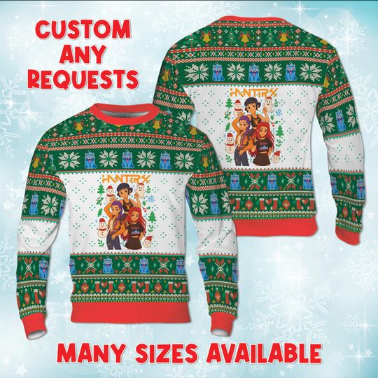 Discover KPop Rumi Wreath Christmas Sweatshirt, Mira Zoey Demon Idol Grid Sweater, Ugly Christmas Sweater, Fictional Girl Group Matching Outfit