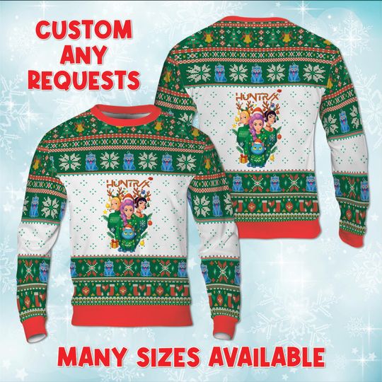 Discover KPop Rumi Mira Zoey Santa Hat Sweatshirt, Derpy Tiger Demon Idol Sweater, Virtual Idol Christmas Sweater, Christmas Kpop Costume Sweater