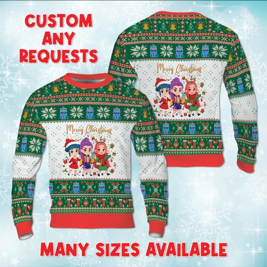 Discover KPop Mira Ugly Christmas Sweatshirt, Zoey Rumi Demon Idol Sweater, KPop Idol Heart Sweater, Christmas Kpop Costume Sweater