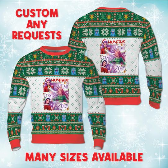 Discover KPop Mira Ugly Christmas Sweatshirt, Zoey Rumi Demon Idol Sweater, KPop Idol Photo Sweater, Christmas Kpop Costume Sweater
