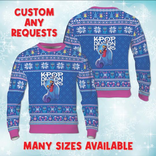 Discover KPop Demon Hunters Christmas Sweater, Fictional Boy Group Sweatshirt, Ugly Christmas Cat Crewneck, Virtual Idol Inspired Xmas Party Gift