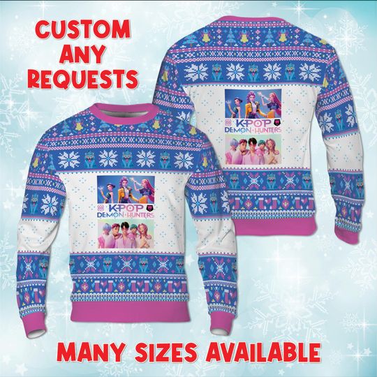 Discover KPop Rumi Mira Zoey Ugly Christmas Sweatshirt, Anime Girl Group Holiday Knit, Fictional Group Xmas Sweater, Adult Youth Matching Outfit