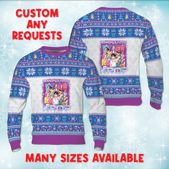 Discover KPop Rumi Mira Zoey Ugly Christmas Sweater, Demon Idol Group Photo Sweatshirt, Virtual Idol Christmas Sweater, Xmas Gift