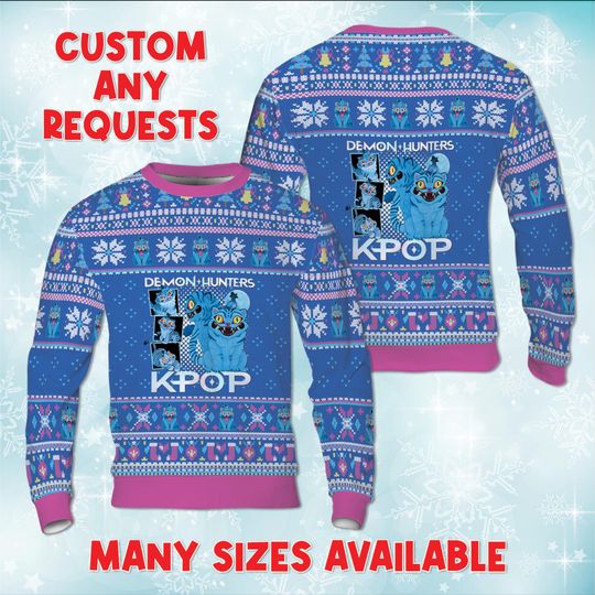 Discover KPop Fictional Blue Tiger Christmas Sweater, Demon Character Sweatshirt, Derpy Mascot Ugly Christmas, Virtual Idol Xmas Gift