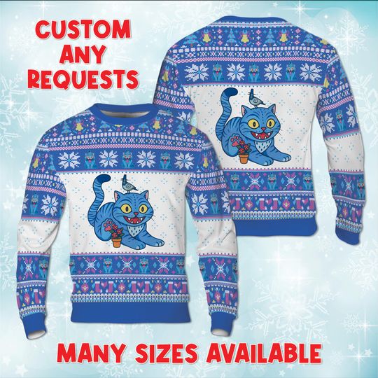 KPop Derpy Tiger Potted Christmas Sweater, Fictional Boy Group Sweatshirt, Ugly Christmas Cat Crewneck, Virtual Idol Xmas Gift