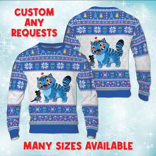 Discover KPop Derpy Striped Tiger Christmas Sweater, Sussie Bird Sweatshirt, Blue Cat Ugly Holiday Sweater, Fictional Boy Group Xmas Gift