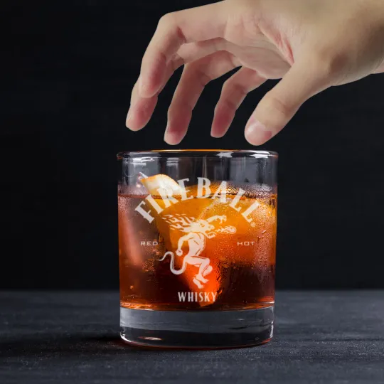 Engraved Fireball Rocks Glass