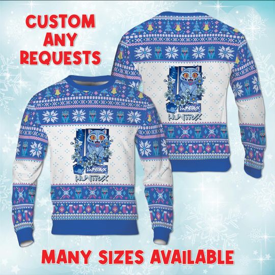 Discover KPop Derpy Tiger Floral Christmas Sweater, Fictional Boy Group Mascot Sweatshirt, KPop Idol Ugly Sweater, Blue Cat Winter Crewneck Gift