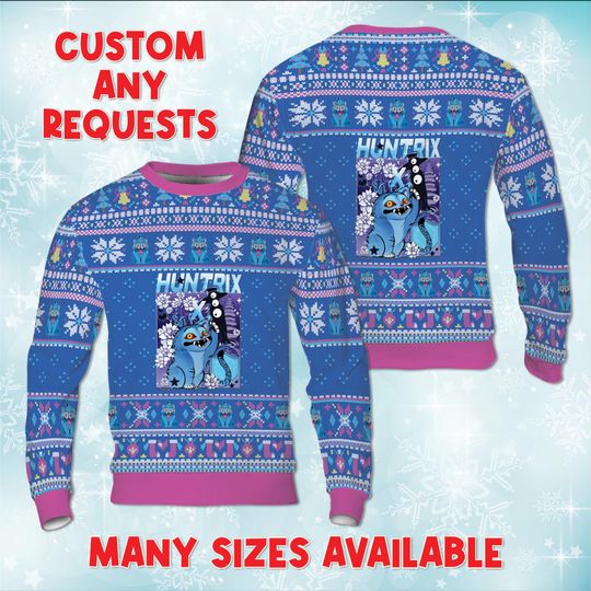 Discover KPop Demon Blue Derpy Tiger Sweater, Fictional Boy Group Sweatshirt, Ugly Christmas Cat Sweater, Virtual Idol Inspired Xmas Gift