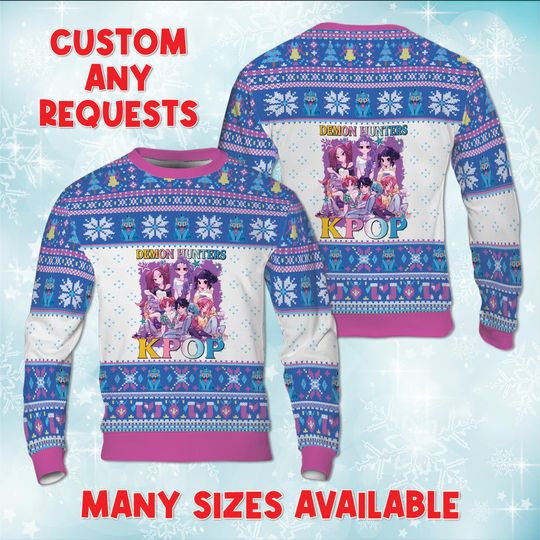 Discover KPop Idol Character Ugly Christmas Sweatshirt, Fictional Boy Group Sweater, Rumi Mira Zoey Costume Outfit, Demon Jinu Idol Xmas Gift For Fan