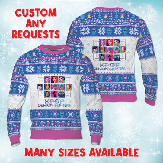 Discover KPop Jinu And Friends Ugly Christmas Sweatshirt, Virtual Mascot Derpy Sussie Sweater, Demon Idol Character Sweater, Fictional Boy Group Gift