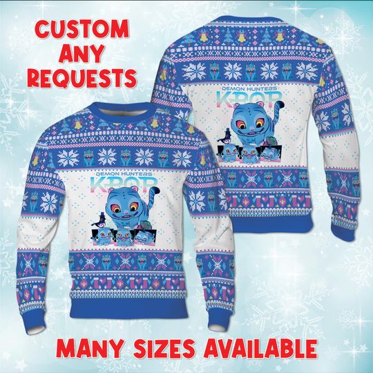Discover KPop Fictional Group Christmas Sweater, Demon Hunters Sweatshirt, Blue Cat Ugly Christmas Crewneck, Virtual Idol Xmas Gift