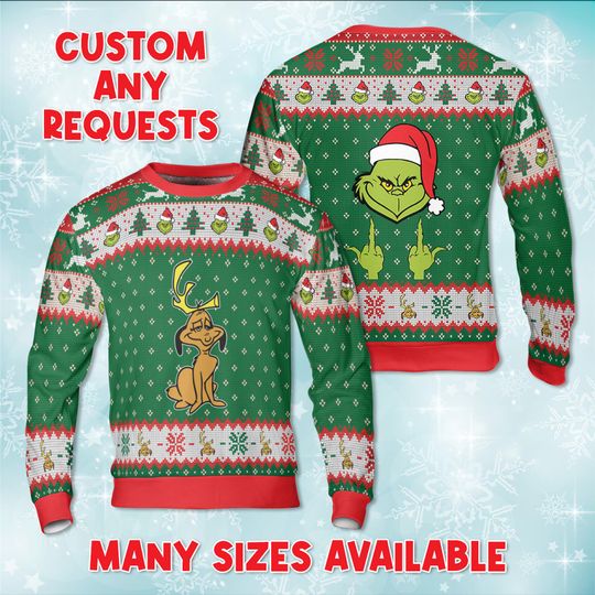 Discover Mr Grumpy Green Finger Christmas Sweater, Max The Dog Sweatshirt, Funny Mean One Ugly Sweater, Max The Dog Holiday 3D Xmas Gift